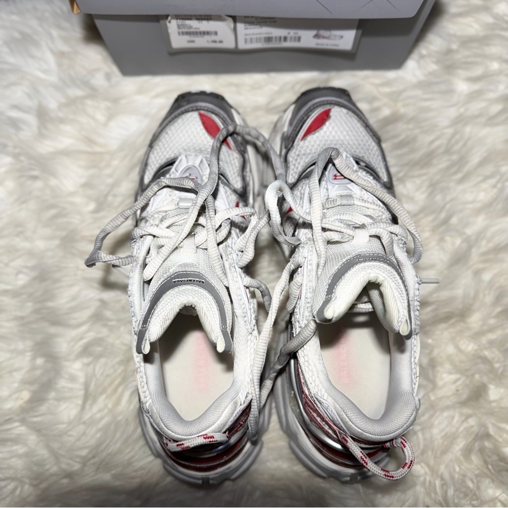 Balenciaga White and Grey Sneakers with Red Accents